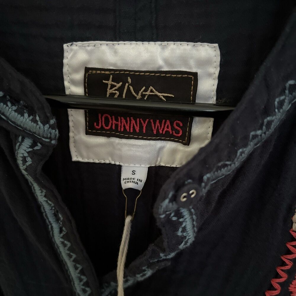 Johnny Was Biya Zeke Blouse Gauze Size Small Tunic Top Navy Blue Boho NWT! - Picture 2 of 9